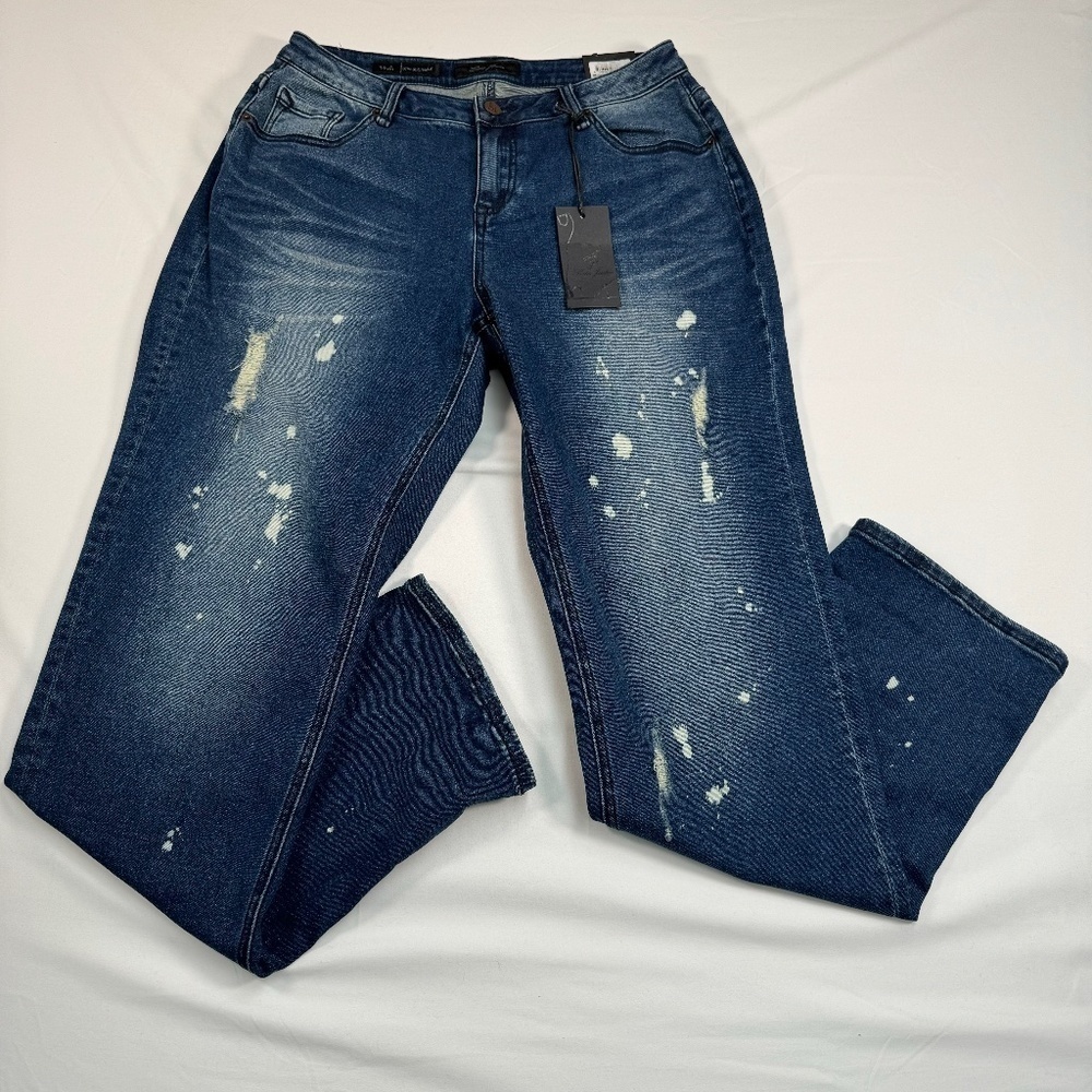 NWT Poetic Justice Verla Boyfriend Jeans Dark Wash Distressed Bleached Size 28 R
